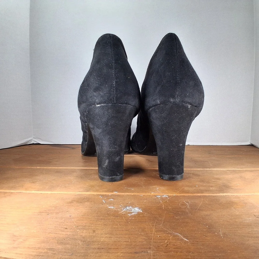 Aerosoles Heelrest Pumps 8.5 Black Caged Cutout Suede Block Heel Professional